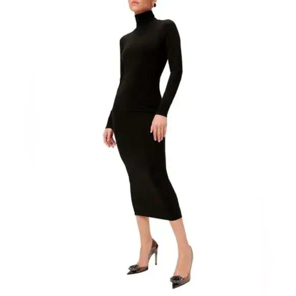 Good American Black Turtleneck Midi Dress